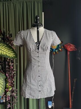 Black & White Gingham Button-Front Mini Dress